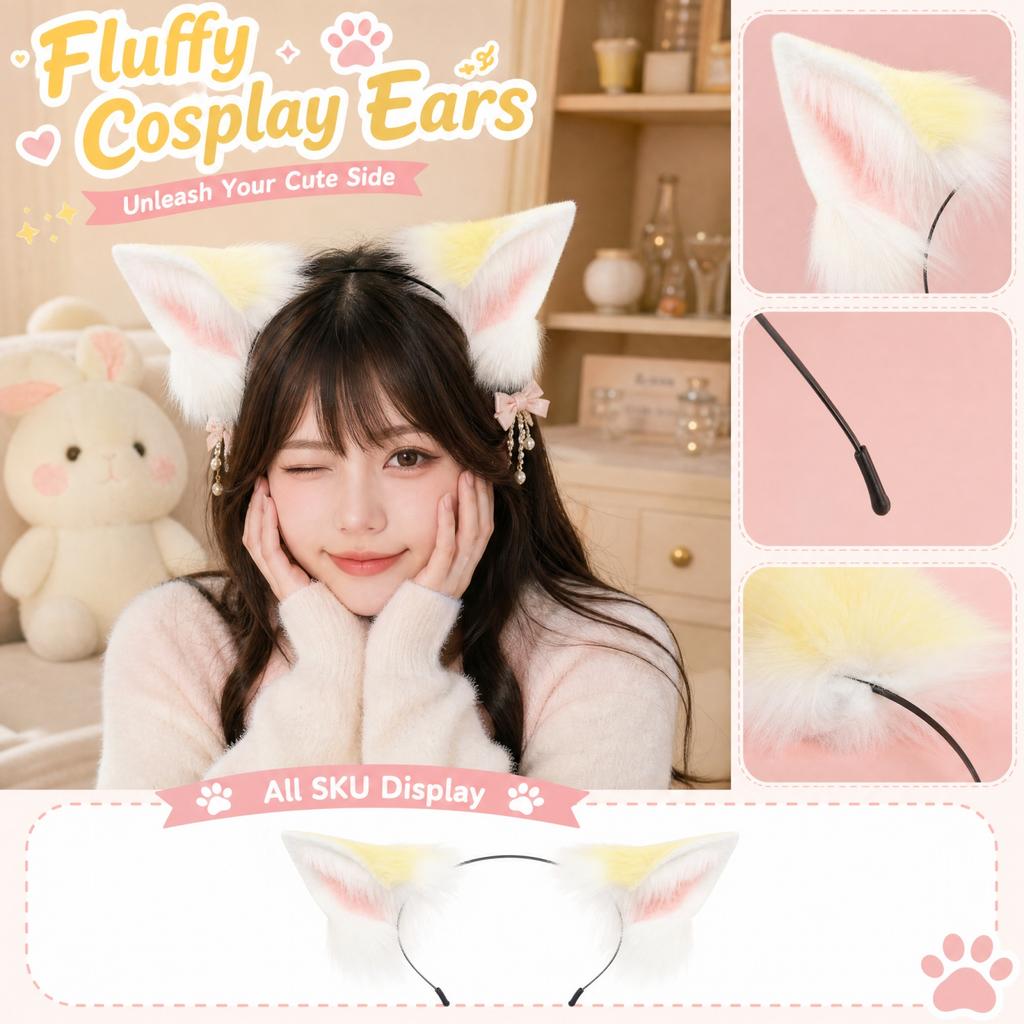 Faux Animal Ears Headband Costume Accessory for Cosplay and Party Wear