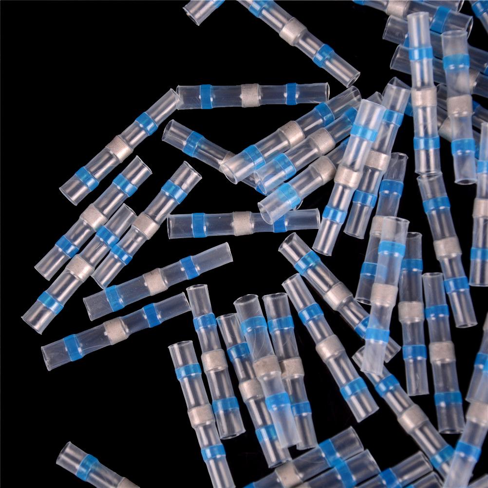 10Pcs 16-14Awg Waterproof Solder Sleeve Heat Shrink Butt Wire Splice Connector Blue