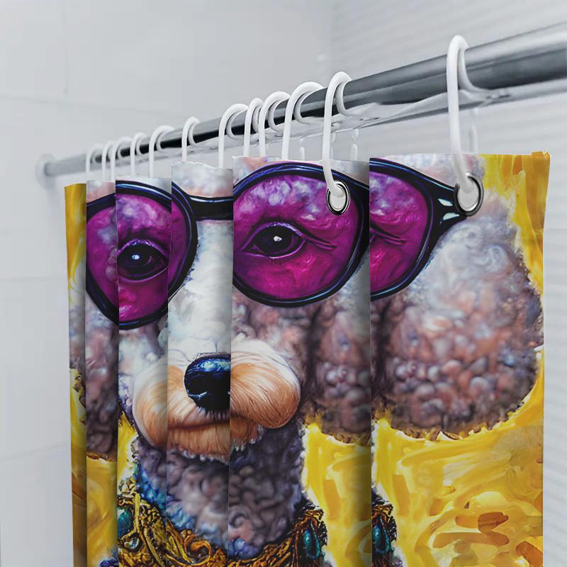 Modern Bathroom Decor: Cool Poodle Shower Curtain With Sunglasses And Jewelry Printed Fabric Bath Liner For Home Decoration In V