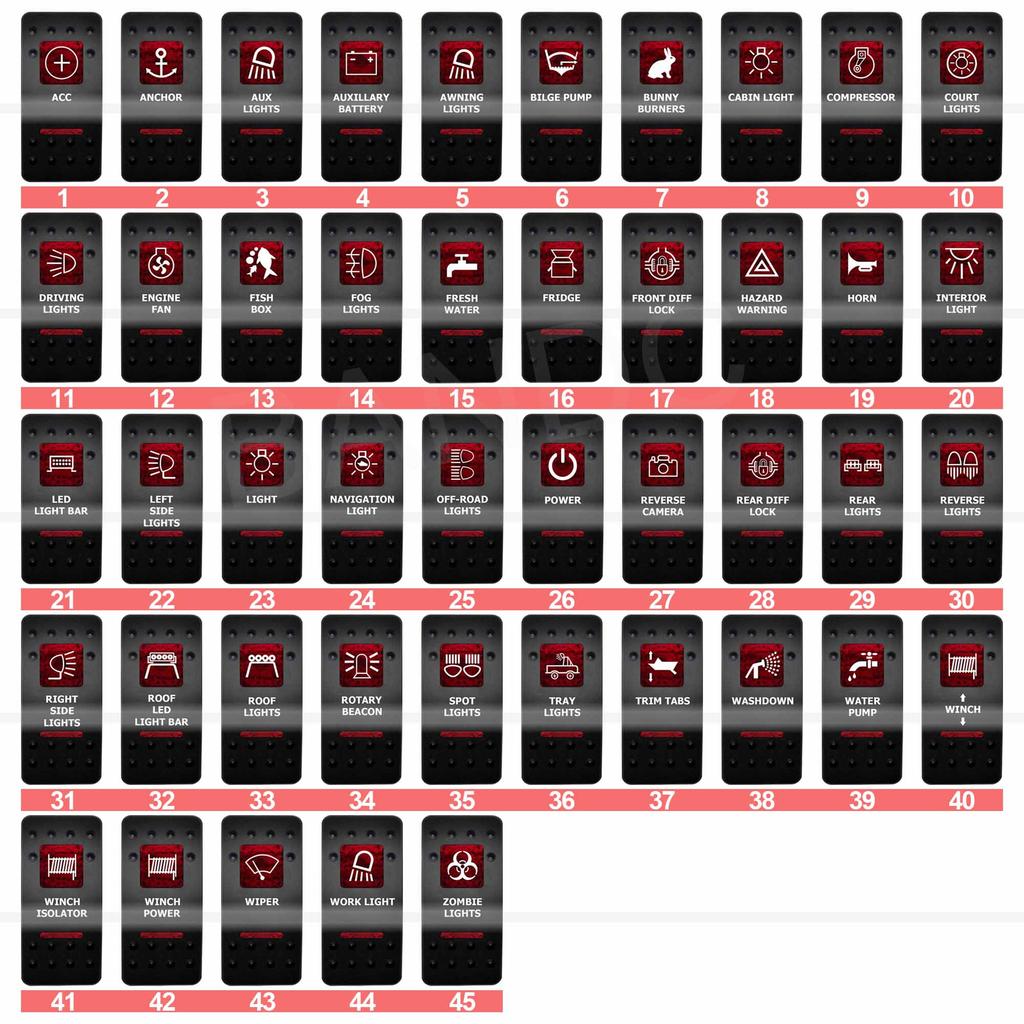 12V 24V Car Boat LED Button Switches Dual RED Lights 5P SPST Waterproof Rocker Switches for ARB Marine RV 4×4 Caravan