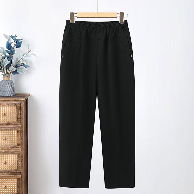 Summer Ice Silk Straight-Leg Pants for Middle-Aged & Elderly Women - Loose, Plus Size, Nine-Point Length, Grandma Style 3XL (120-135 jin) чёрный