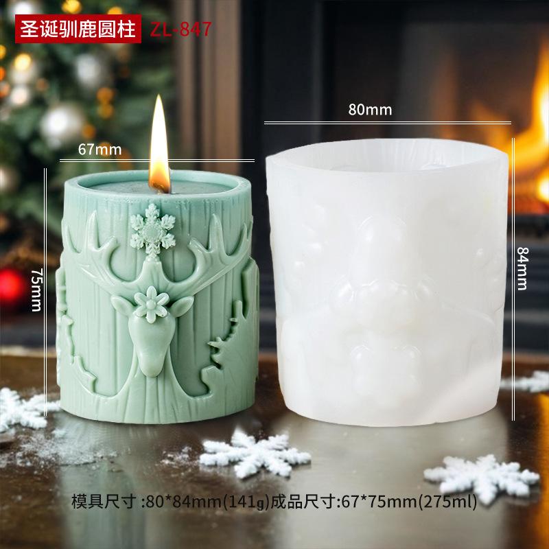 Christmas Tree Relief Cylindrical Candle Silicone Mold Christmas Gift Box Cylindrical Reindeer Aromatherapy Wax Gypsum Mould