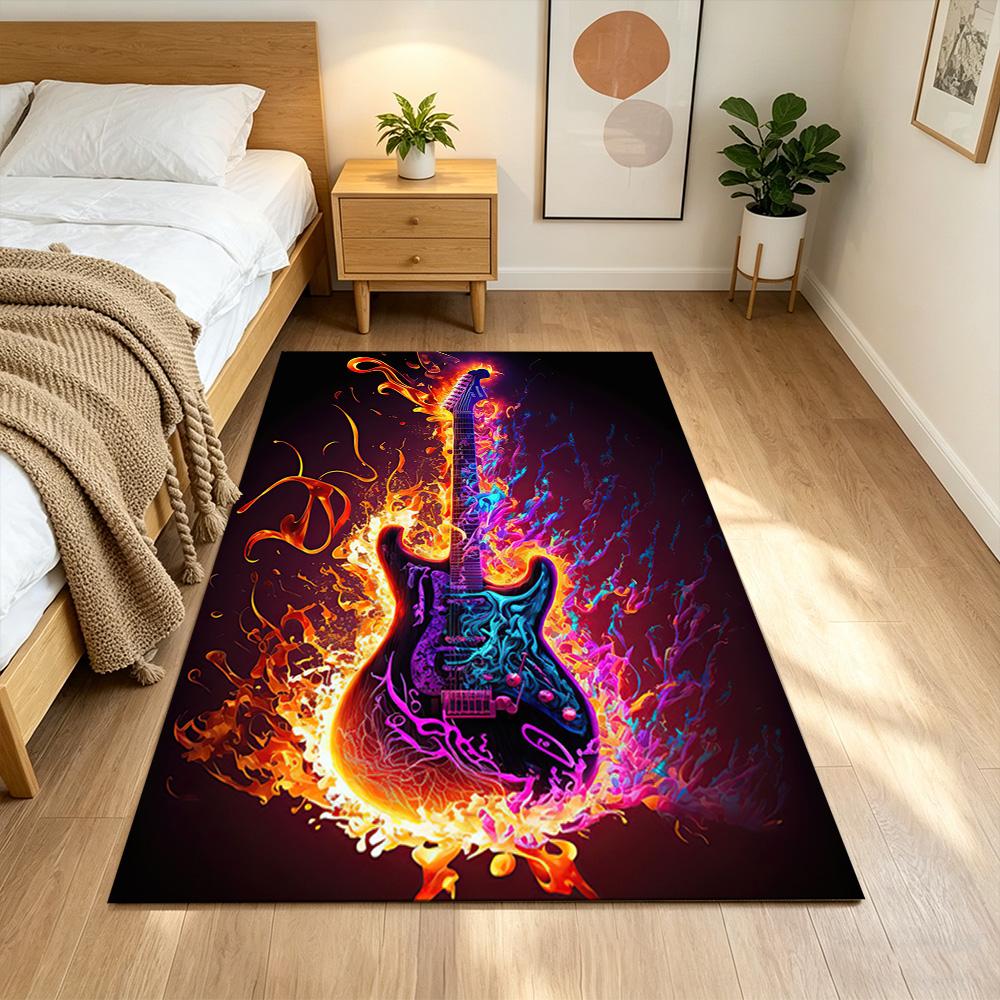 Electric Fire Guitar Fusion Non-Slip Home Carpet Design for Office Decor Living Room Bedroom Gift