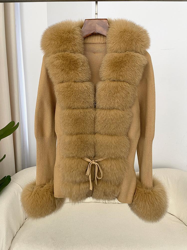 

OFTBUY 2024, зимнее женское хлопковое пальто, куртка-кардиган, свитер из натурального меха лисы, пальто со съемной планкой из натуральной кожи, манжеты One Size верблюд