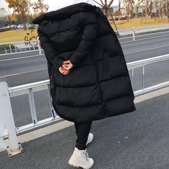 Men Jacket Hooded Solid Color Long Sleeve Coldproof Winter Thicken Cotton Padded