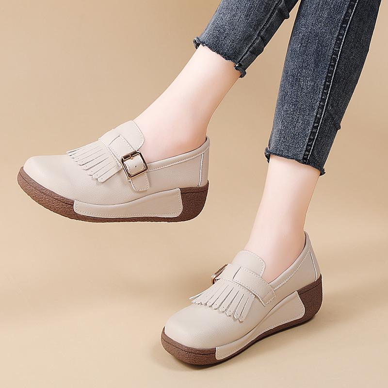 Women's Platform Loafers Lady Creepers Coffee Tassels Thick Sole Casual Slip on Height Increase Low Shoes