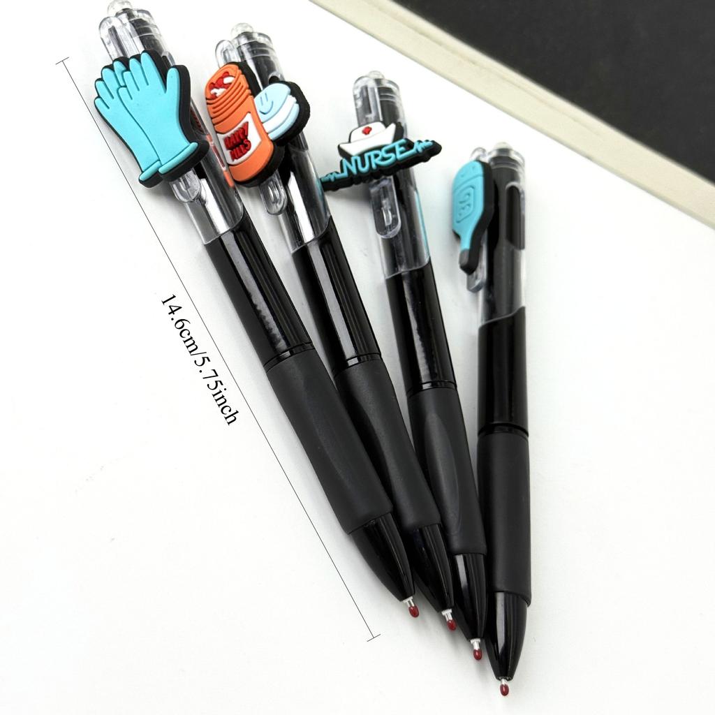 10Pcs Nurse-Themed Retractable Ballpoint Pens - Black PVC Soft Grip Pens with Random Nurse Designs, Fine Point, Ideal for Students and Office Use, Nur