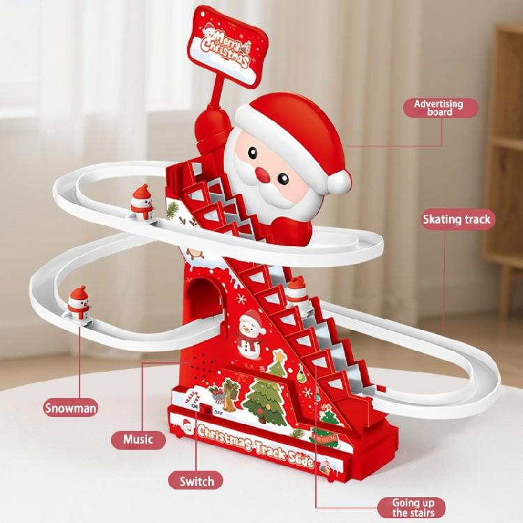 Small Santa Slide Toy Playful Roller Coasters Toy with Snowman LED Flashing Light Music Fun Santa Stair Climbing Toy
