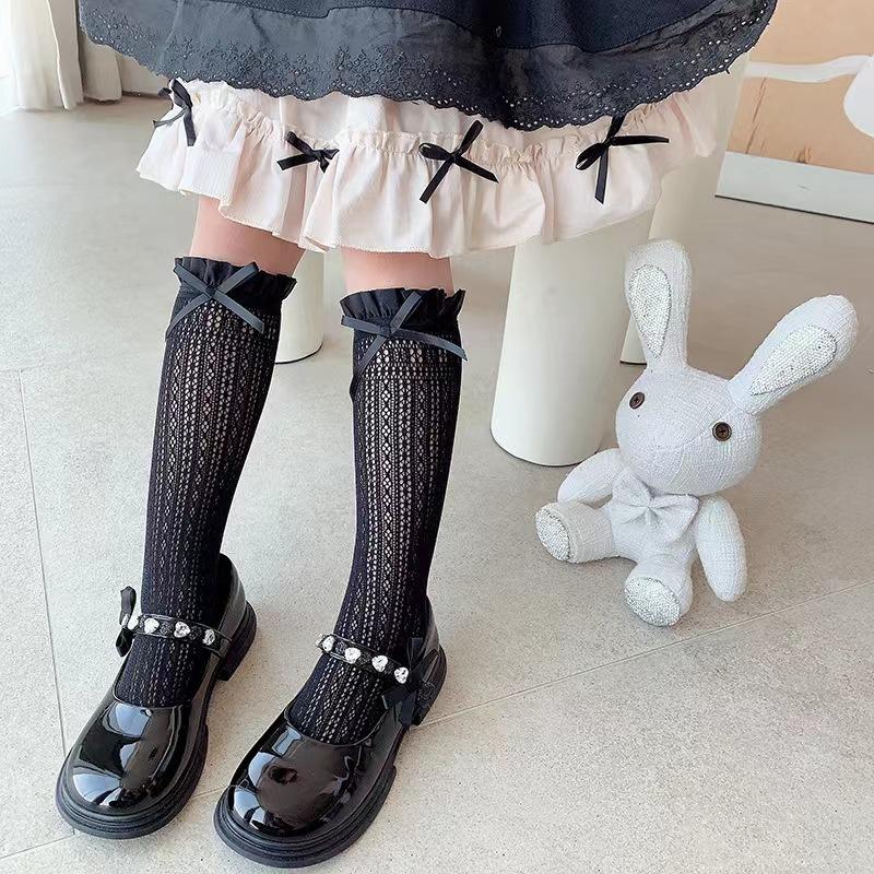 Mädchen Lange Spitze Kniestrümpfe Süße Schleife Jacquardmuster Netzsocke Baby Mädchen Ballett Fischnetz Rüschensocken Lolita Leggings