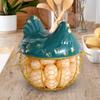 Eierkorb-Organizer für frische Eier, Dekoration mit Keramik-Hühnerdeckel, Küche Metall