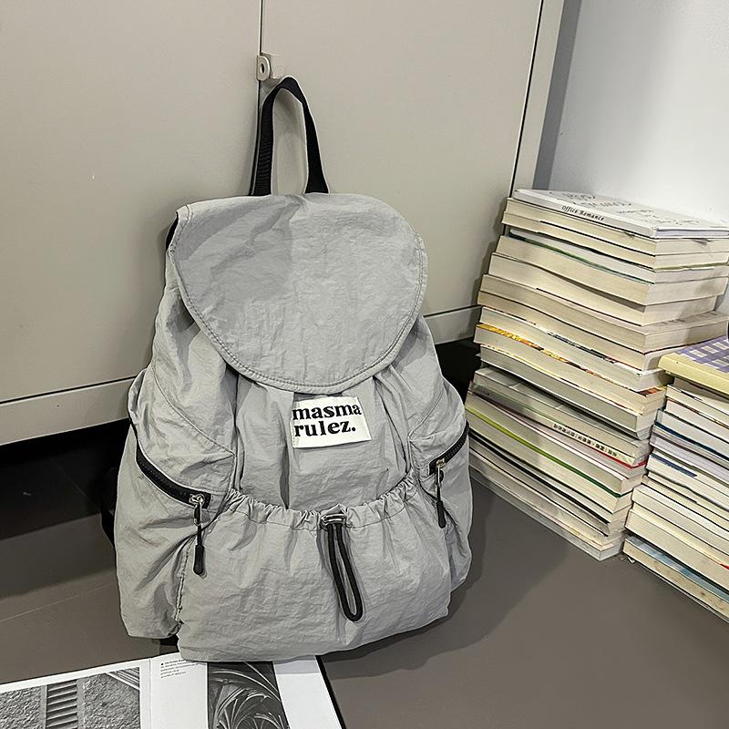 

Новый японский ретро нейлоновый рюкзак ins повседневный на шнурке плиссированный школьный рюкзак простой и модный рюкзак большой вместимости серый