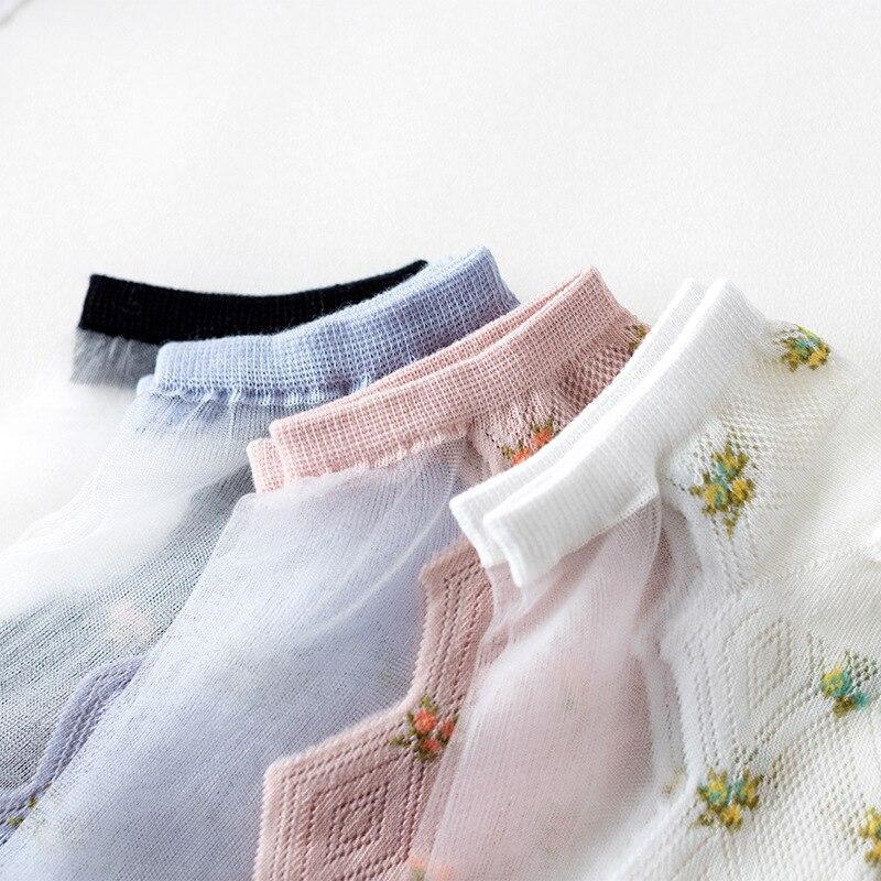 1Pcs Women Fashion Summer Glass Stockings Women Thin Stockings Small Floral Card Silk Socks Transparent Color Cotton Socks