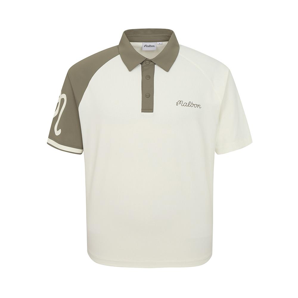 MALBON GOLF Contrast Sleeve Polo Shirt Khaki (Man)