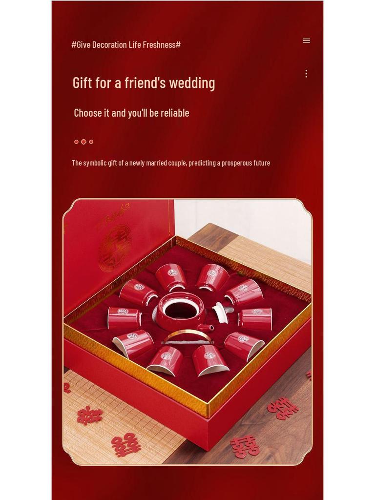 Wedding Tea Set: Elegant Teapot and Cups for Newlyweds' Traditional Ceremony