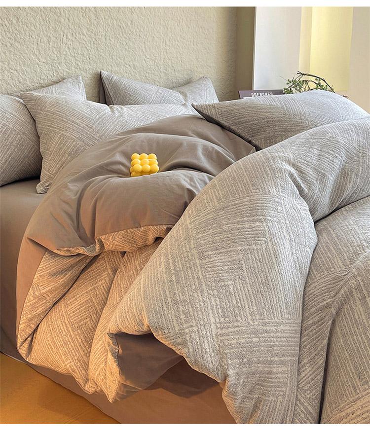 High End Nordic Style Cotton Yarn Dyed Jacquard Four Piece Set [Monok/Simple Luxury]