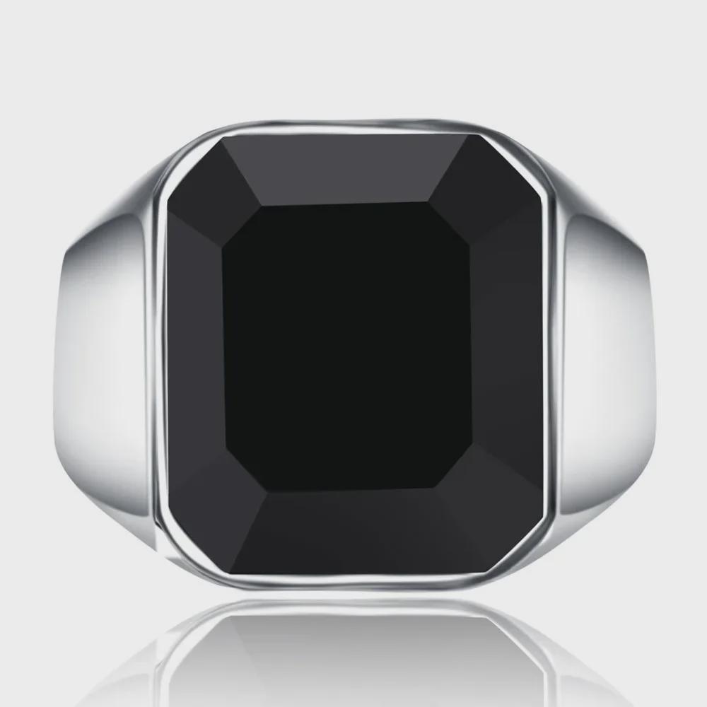 Hecheng Wish Creative Black Agate Steel Men's Ring - European & American Style