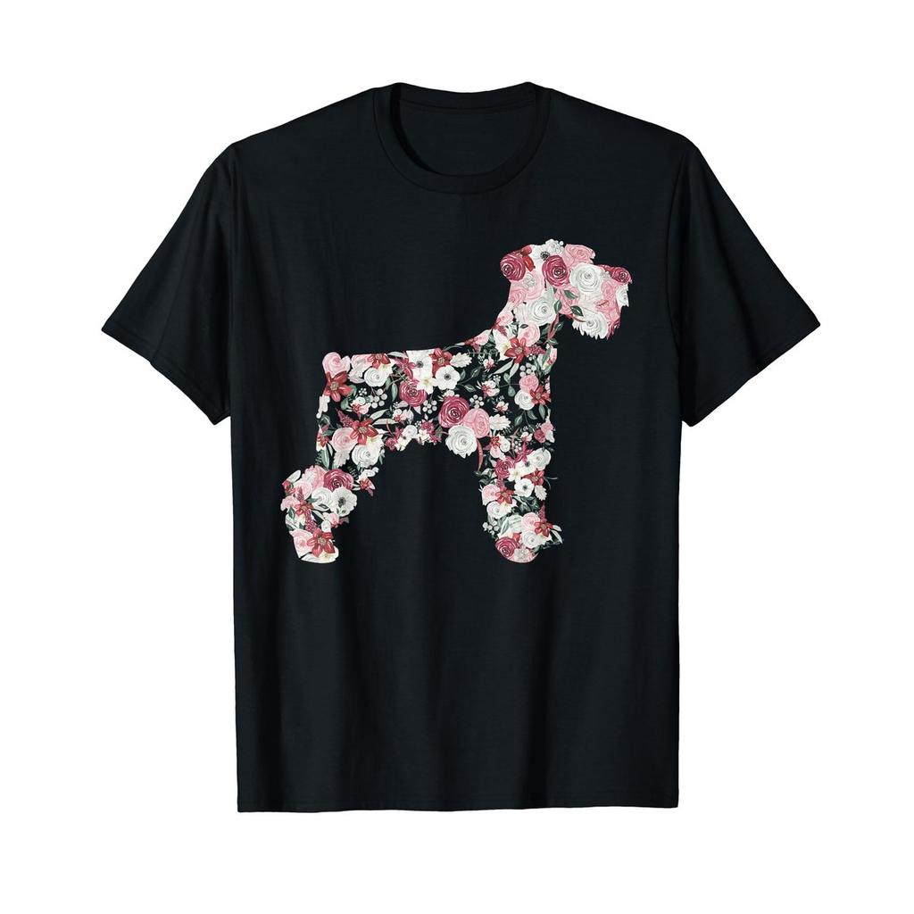 BLife Dogs Miniature Schnauzer Dog Lover T-Shirt Floral Silhouette Graphic Tee