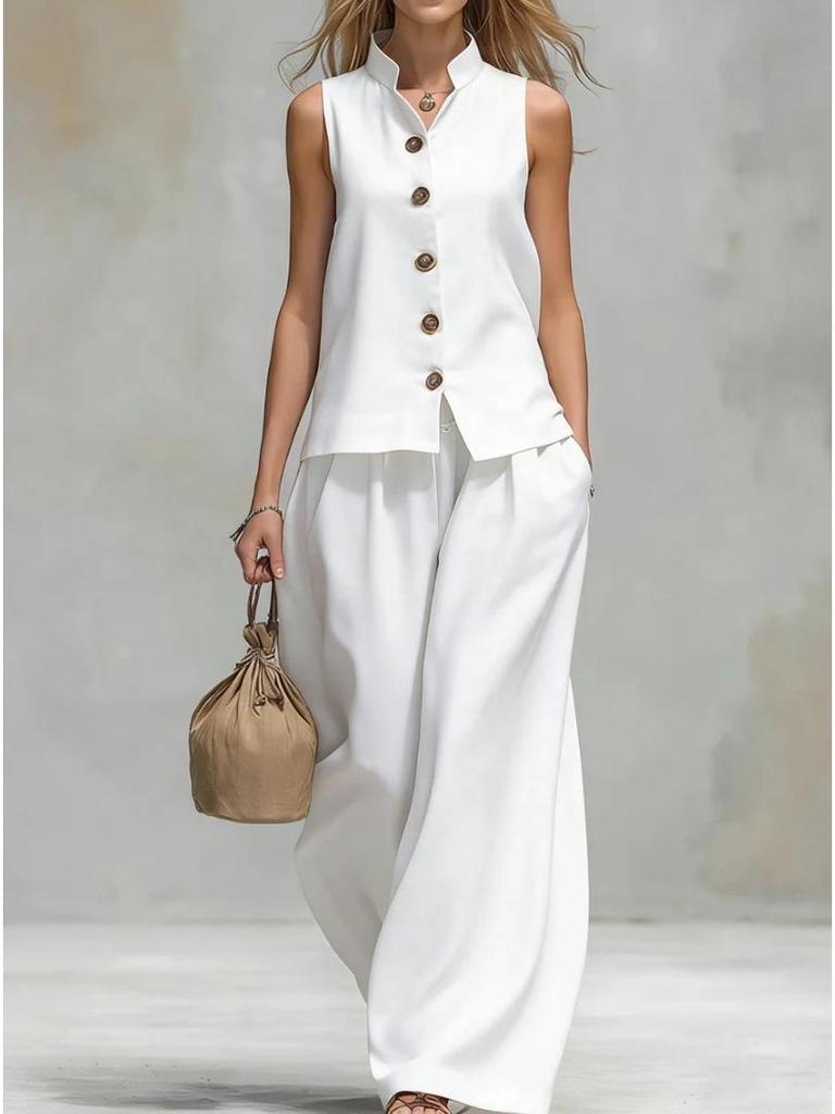 2026 European & American Summer V-neck Vest and Long Pants Fashion Set