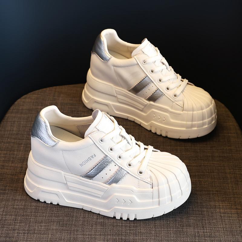 

5598-2 Basic Versatile Inner Height Increasing Thick-soled Little White Shoes Women s 224 Autumn Breathable Soft-soled Muffin Casual Shoes 39 бежевый