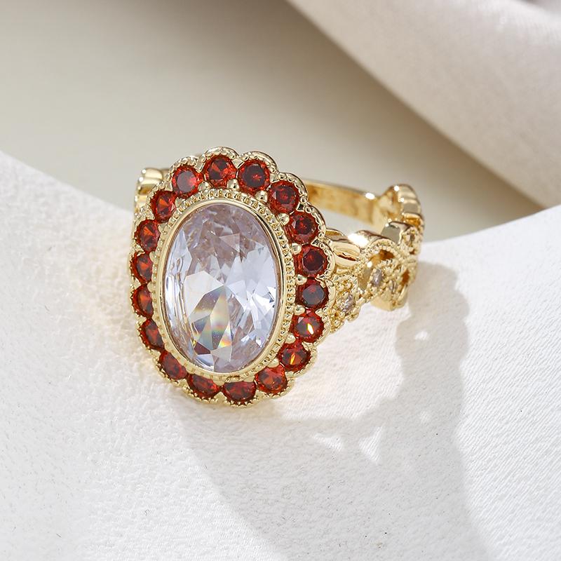 White Zircon Round CZ Red Crystal Oval Stone Rings For Women Vintage Trendy Gold Color Ring Wedding Jewelry Valentine's Day Gift