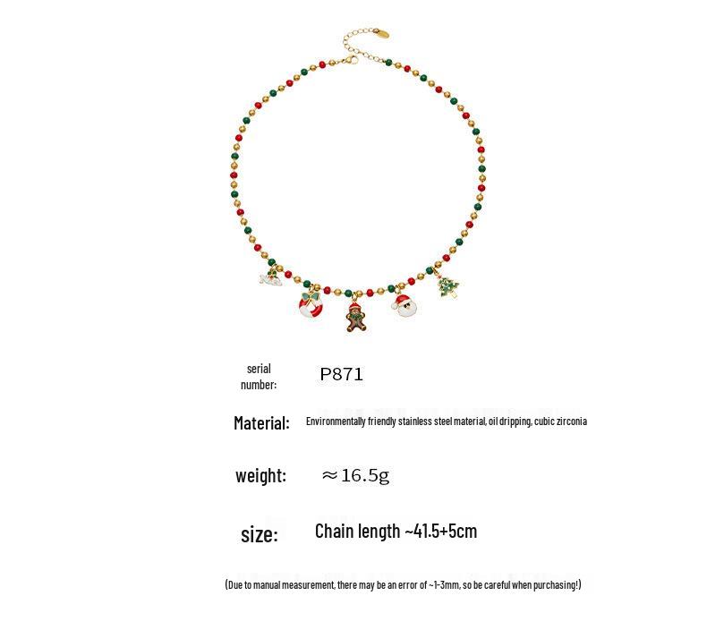 European & American Christmas Festival DIY Multi-Accessory Enamel Zirconia Necklace, 18K Gold-Plated Stainless Steel, Christmas Tree & Santa Styles.