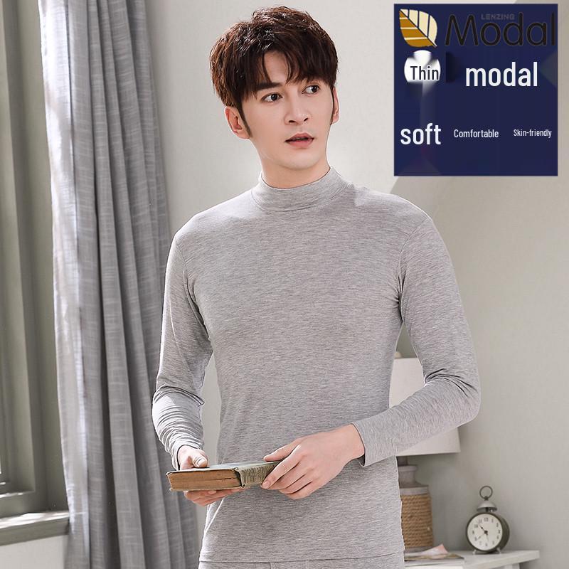 Men's Autumn Ultra-Thin Modal Long-Sleeve Mid-Neck T-Shirt for Middle-Aged & Elderly