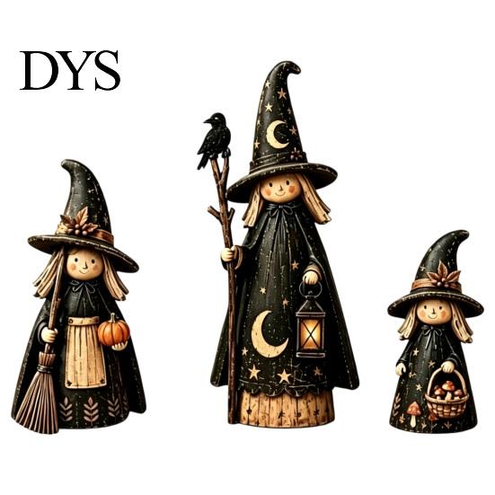 Retro Halloween Party Schreibtischdeko Holz Hexen-Ornamente, Antike Figuren, Tischdekorationen für Regale Dekoration mit Kürbisdesigns