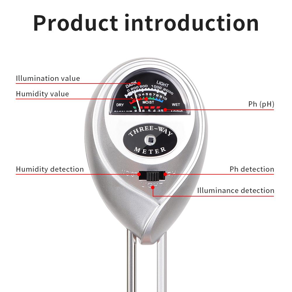 3-in-1 Soil Tester Handheld Soil PH Meter Precision Acidity Sunlight Moisture Monitor Dual Needle Soil Detector for Garden Plant