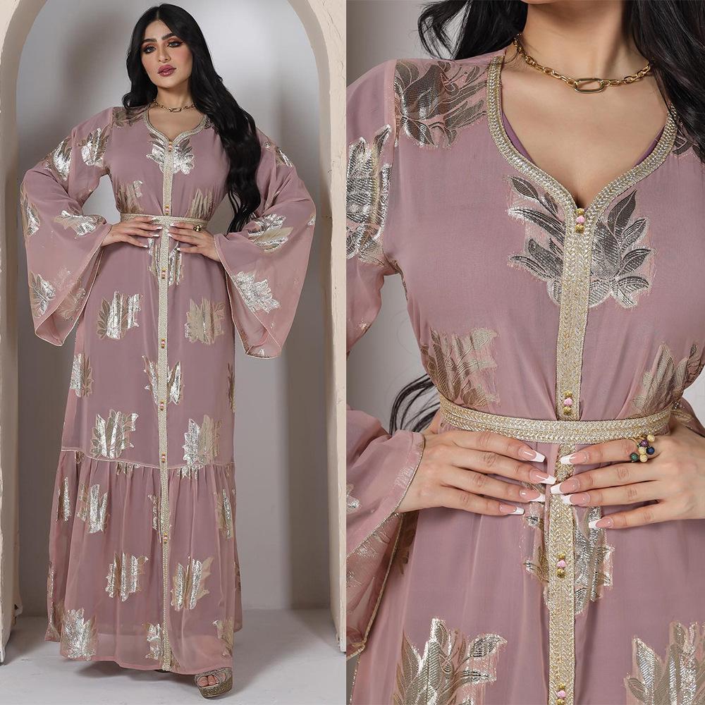 AB213 Gold Stamping Chiffon Plus Size Muslim Long Dress