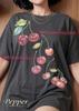 Cherries Vintage Fruit Botanical Art Watercolor Nature Comfort Colors® Tshirt, Sweet Summer Fruits Retro Aesthetic Sparkles Gardening Tee