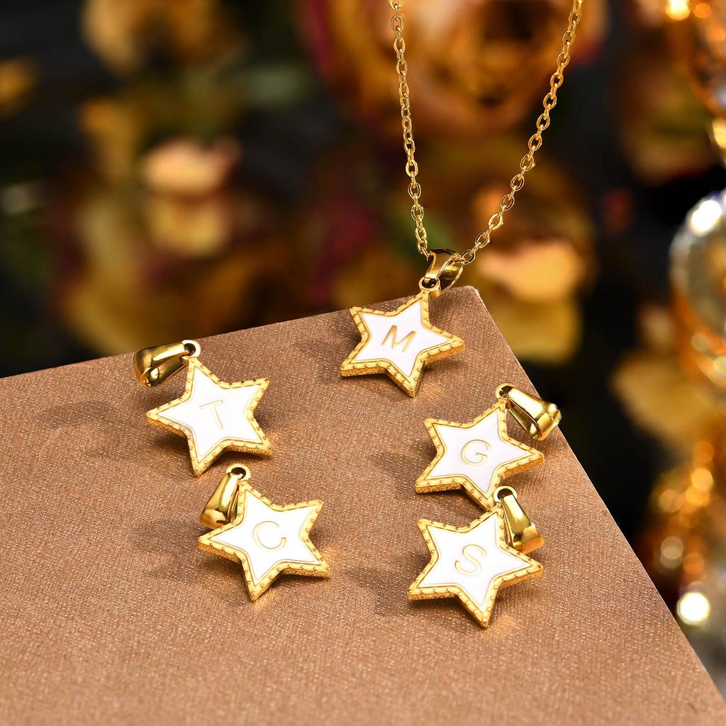 Initial Alphabet A-Z 26 Letter Star Pendant Necklaces for Women,Cute Romantic Stainless Steel Charm Necklace Name Collar Jewelry