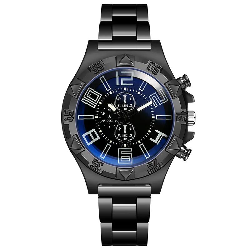 New Fashion Men Quartz Watches Luminous Pointer Stainless Steel Luxury Business Watch for Men Blu-ray Dial Waterproof Male Clock