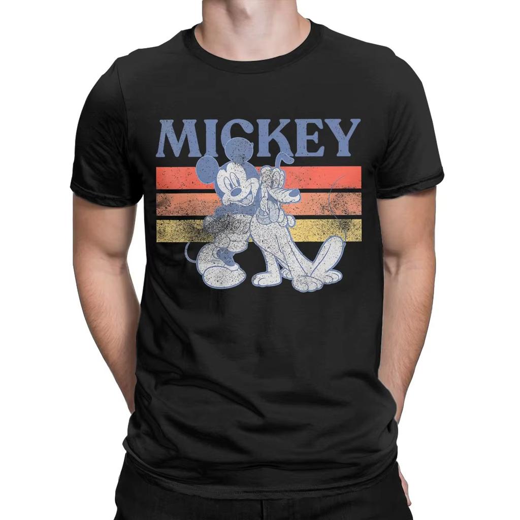 Letní Nová Pánská Trička Mickey a Přátelé Potisk Mickeyho a Pluta Retro Bavlna Móda Krátký Rukáv O-výstřih Ležérní Topy