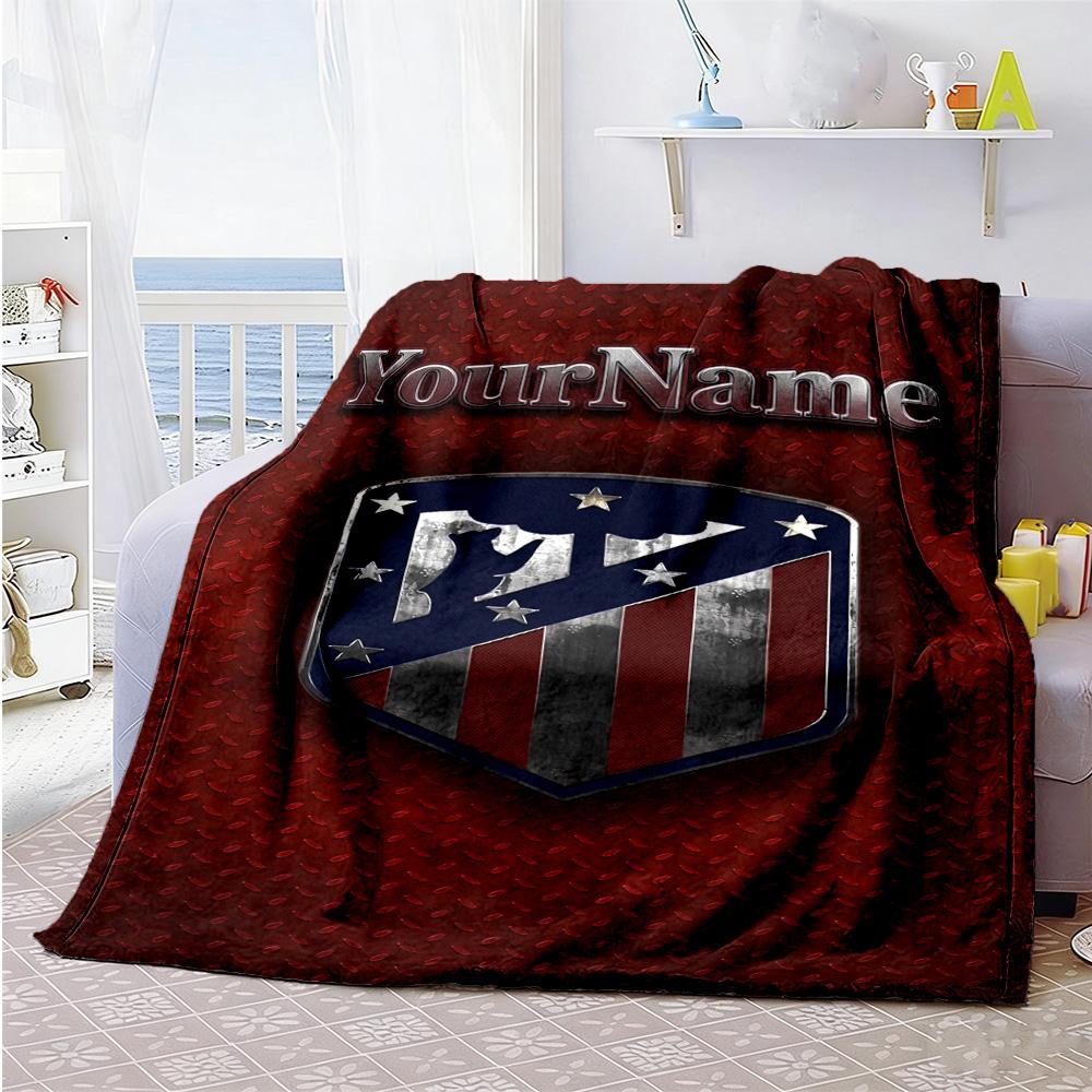 Atletico Madrid Customize Text Blanket Gift Personalized Blanket Ultra-Soft Versatile for Chair Office Chair Picnics Seaside Ideal for All Seasons