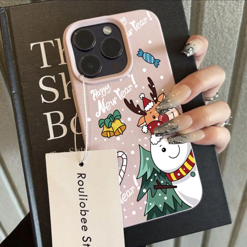 Christmas Elk Deer Lichee Pattern Phone Case for iPhone 17 16 Pro Max Air 15 14 Plus 13 12 11 XR X XS Max 16E Shockproof Cover