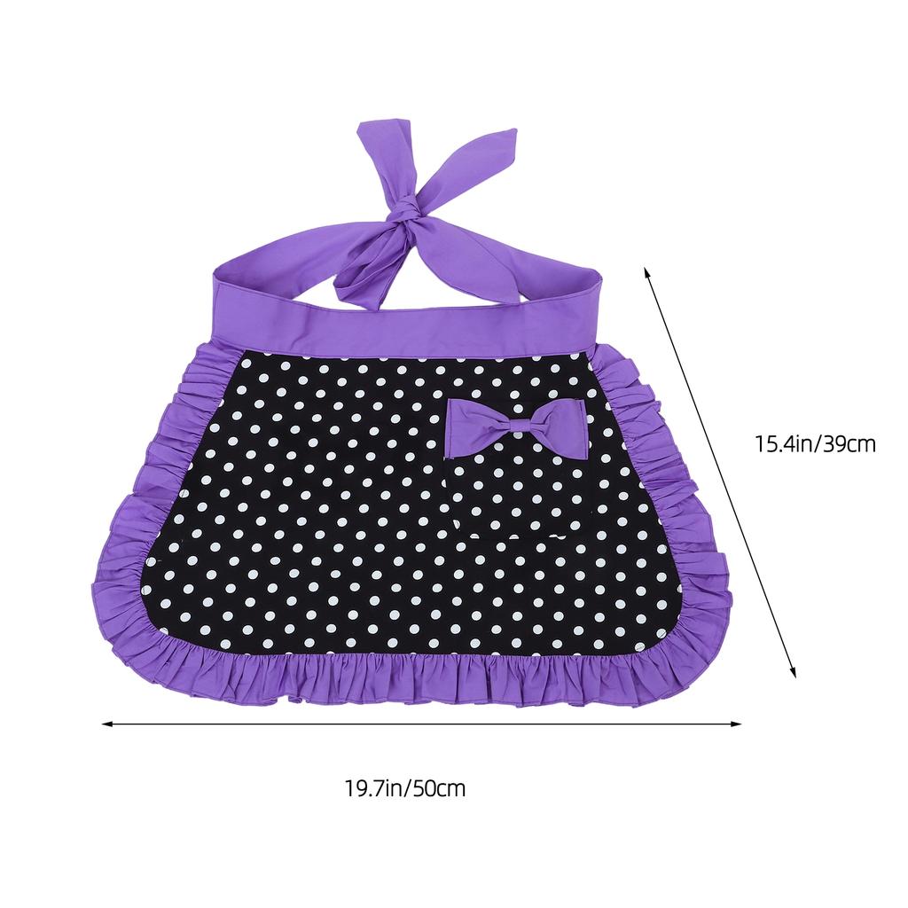 Small Dot For Women Cotton Half Apron Adjustable Waist Tie Machine Washable Kitchen Apron For Cafe Bakery Restaurant
