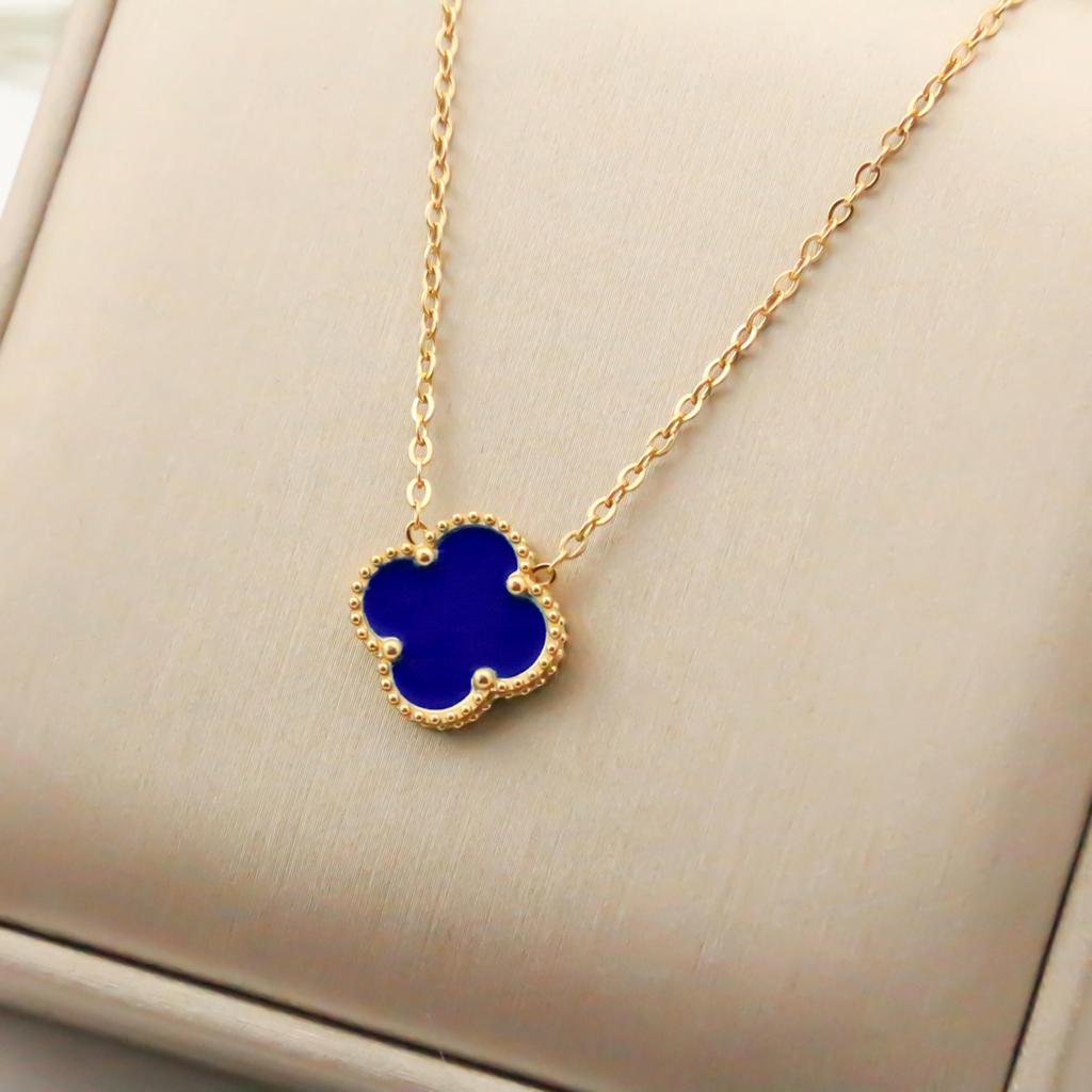 15mm Dubbelsidigt Titanstål Fyrklöver Halsband Dam Enkelt Titanstål Nyckelbenskedja Halsband Nät Röd Smycke