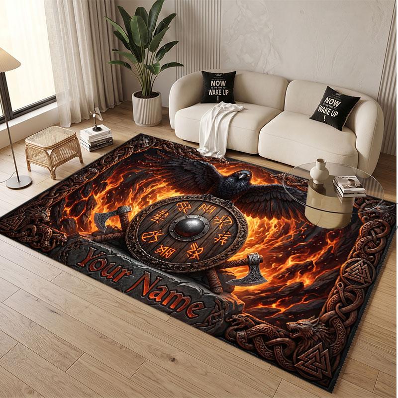 Bat Raven Theme Soft Crystal Velvet Rug Custom Name & Text Print Non Slip Floor Rug for Bedroom Living Room