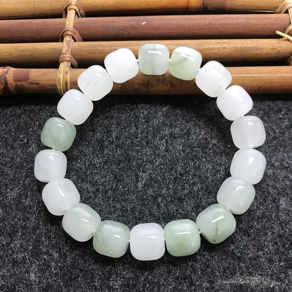 Tianshan Green & Gold Jade Bead Bracelet - Unisex, Ice Floating Flower Design, Summer Fresh Style