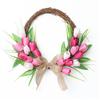 Flower Wreath Front Door Easter Wreath Fadeproof Artificial Spring Wreath for Indoor Outdoor Home Decor Red Pink White