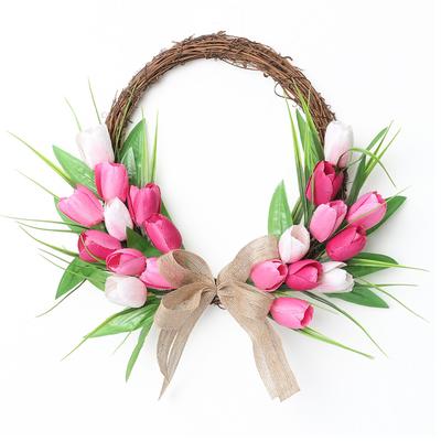 Flower Wreath Front Door Easter Wreath Fadeproof Artificial Spring Wreath for Indoor Outdoor Home Decor Red Pink White
