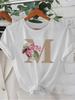 A Summer T-Shirt Featuring a Korean Style with an M Letter And Floral Design, Designed with a Round