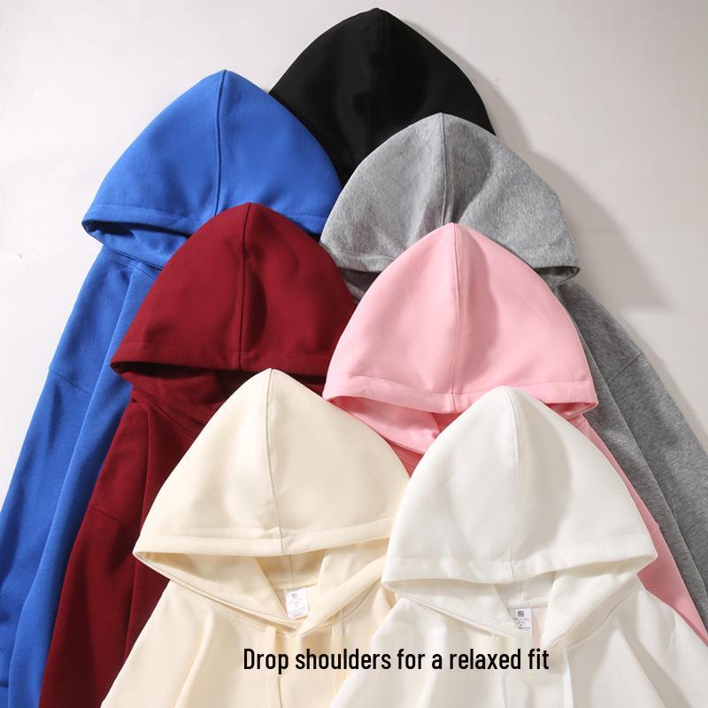 320g Men's Solid Color Loose Cotton Hoodie with Two-way Zipper, Plus Size, Casual Pullover Sweatshirt