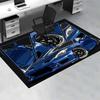 Blue Modified Sports Car Comic Split Panel Print Area Rug Non‑Slip Rectangular Floor Mat Car Fan Decor for Gaming Room Living Bedroom
