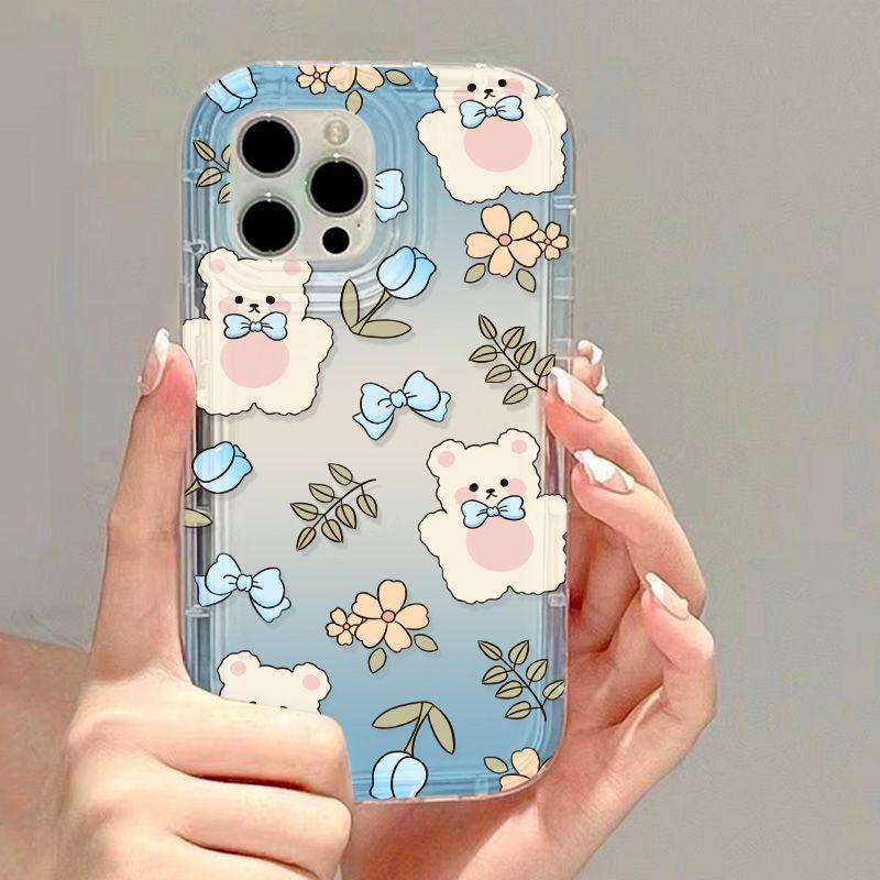 Flower Bear Applies To iPhone17Pormax Mobile Phone Case 16Pro Apple 12 All-inclusive 14/13 Protective Case 15
