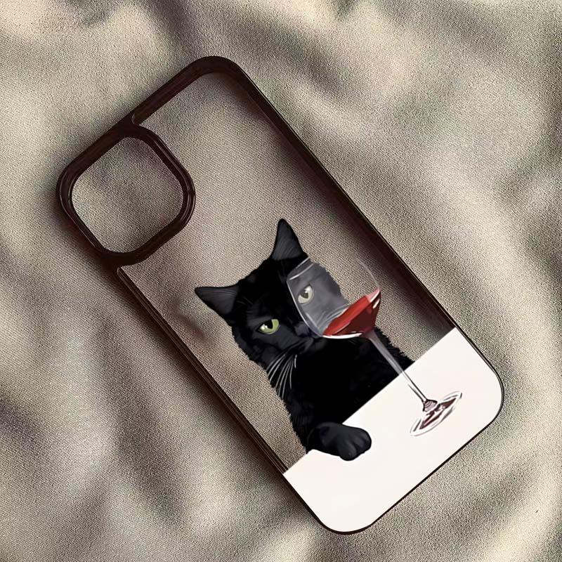 Cute Cat Goblet Drink Couple Clear Phone Case for iPhone 17 16 15 14 13 12 11 Pro Max Plus 17Air 12 13 MINI 16E Shockproof Cover