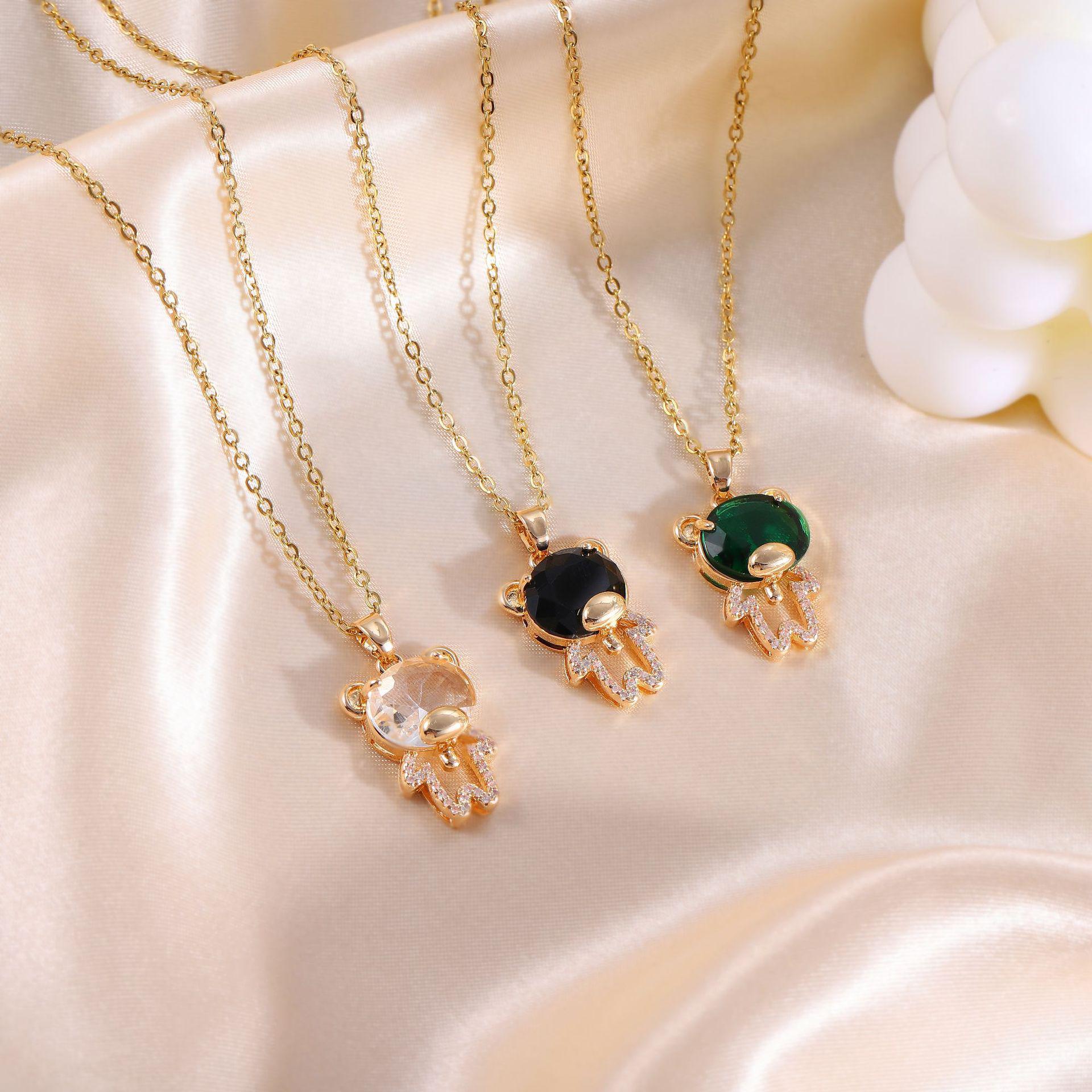 Korean Trendy Titanium Steel Bear Pendant Necklace for Women