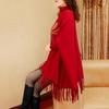 Autumn Winter Fringed Cloak Shawl Women Plus Size Knitted Coat Loose Fashion Pullover Knitted Cloak Shawl with Sleeves