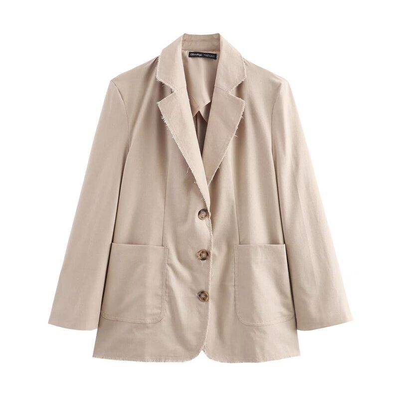 Fashion Style 2024 Autumn New Women's Clothing All-Match Commute Linen Blended Loose Suit Jacket 8169586