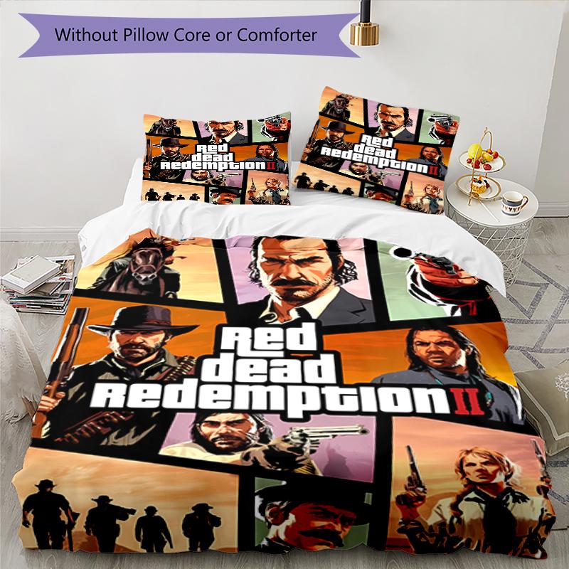 Juego de ropa de cama con estampado de Red Dead Redemption 1 de 3 piezas, juego de funda nórdica incluye funda nórdica y fundas de almohada, decoración de dormitorio y regalo perfecto para todas las estaciones